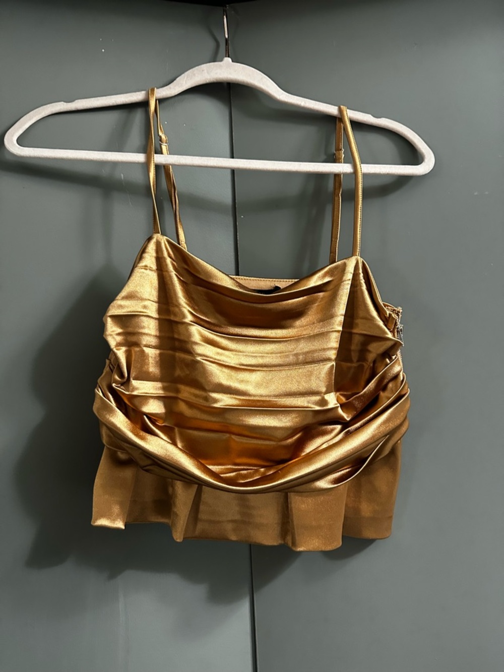Gold Satin Draped Cowl Neck Tank Top